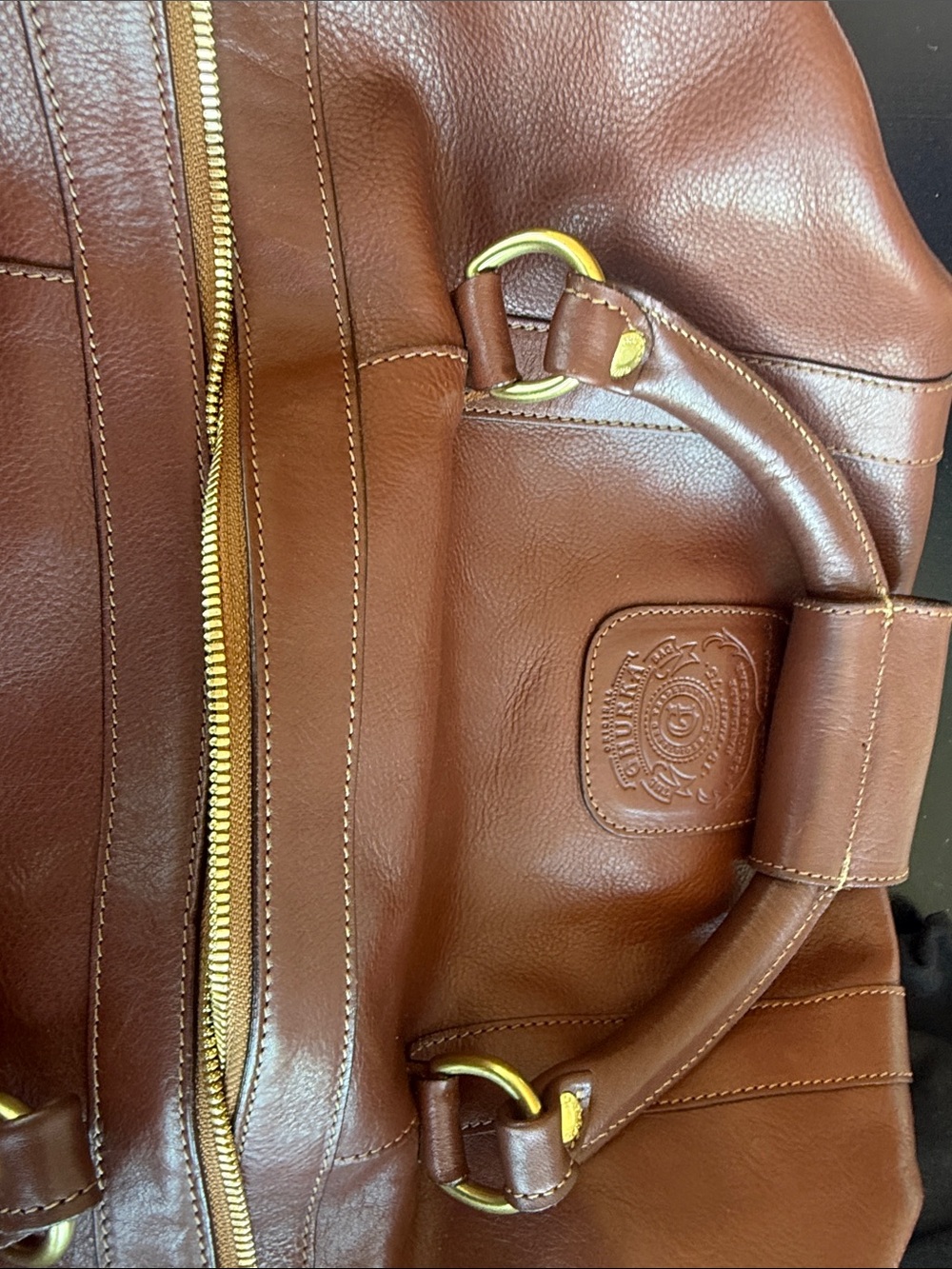 Ghurka Brown Leather Duffel with Double Handles - Picture 9 of 9